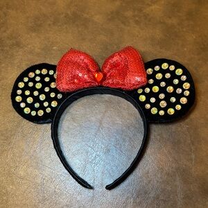 Excellent condition Minnie Mouse Sparkling Red and Black Studded Ears